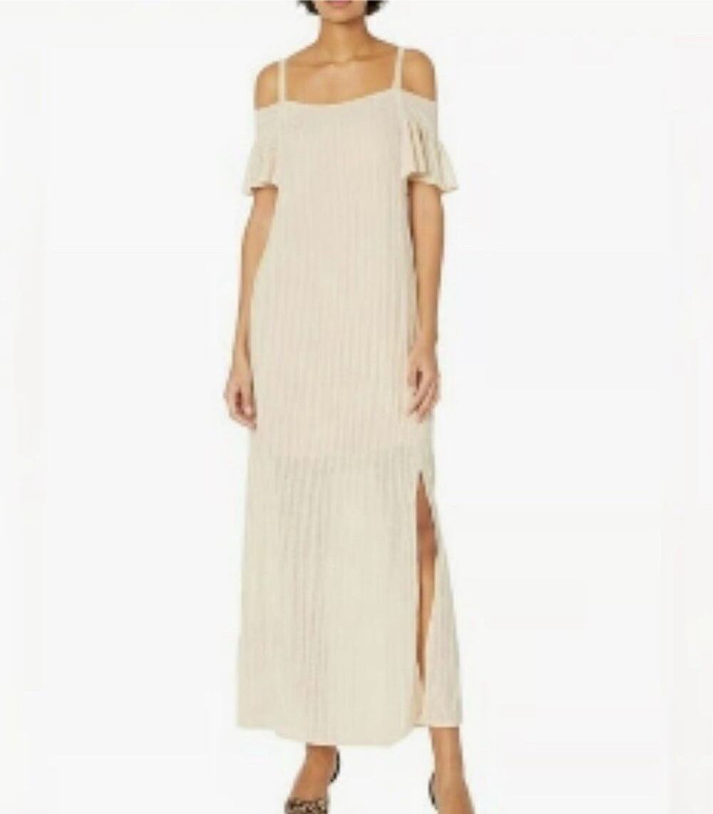 ANTHROPOLOGIE Moon River Beige Cold Shoulder Soft Knit Dress Size Medium